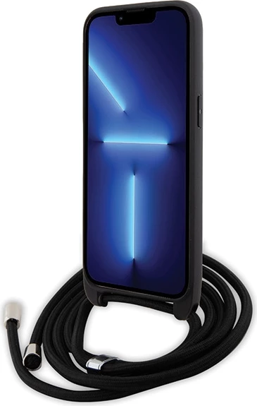 Mbështjellës Karl Lagerfeld Crossbody Saffiano Metal Pin Karl & Choupette për iPhone 15 Pro Max, i zi