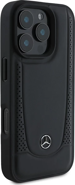 Mbështjellës Mercedes për iPhone 16 Pro Max, lëkurë, i zi