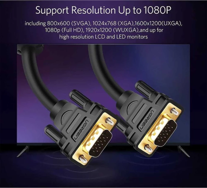 Kabllo VGA UGREEN 11646 2m Full HD 1080p me bërthamë ferrite, e zezë