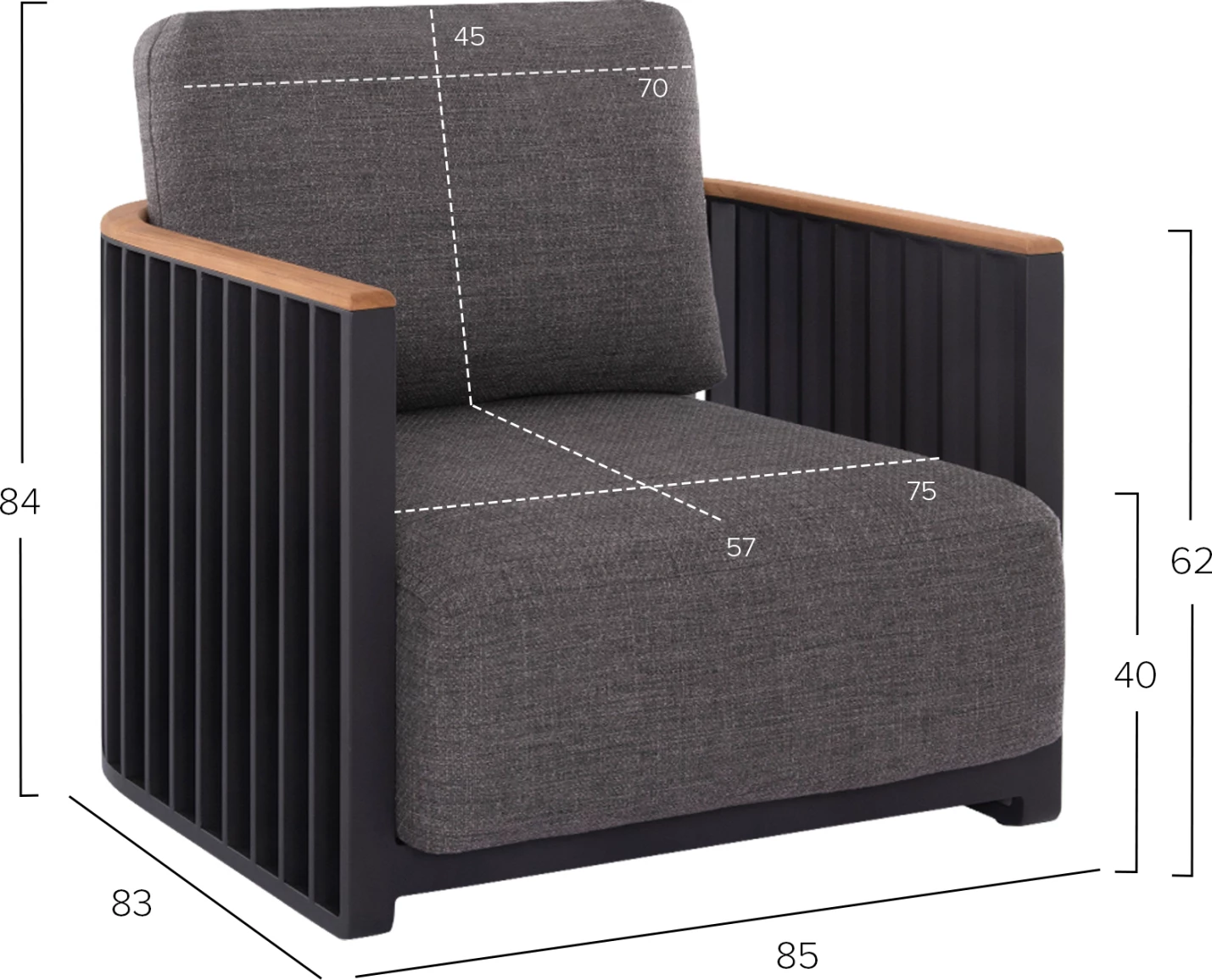 Set lounge për jashtë, 4 pjesë, seria Eternity, alumin anthracite, sipërfaqe guri sinterizuar, ngjyrë gri e errët