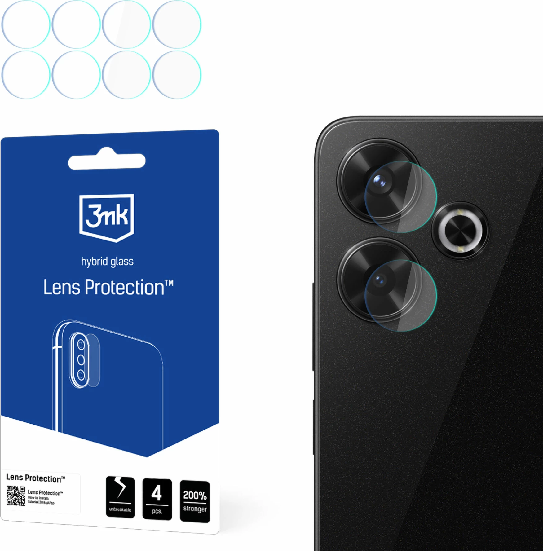 Mbrojtës kamere 3mk Protection për Xiaomi Redmi 13 4G, xham hibrid, 4 copë