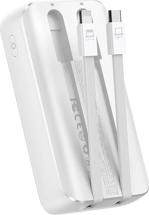 Powerbank Joyroom JR-PBC06, 10000mAh, 30W, me kabllo të integruara, Bardhë