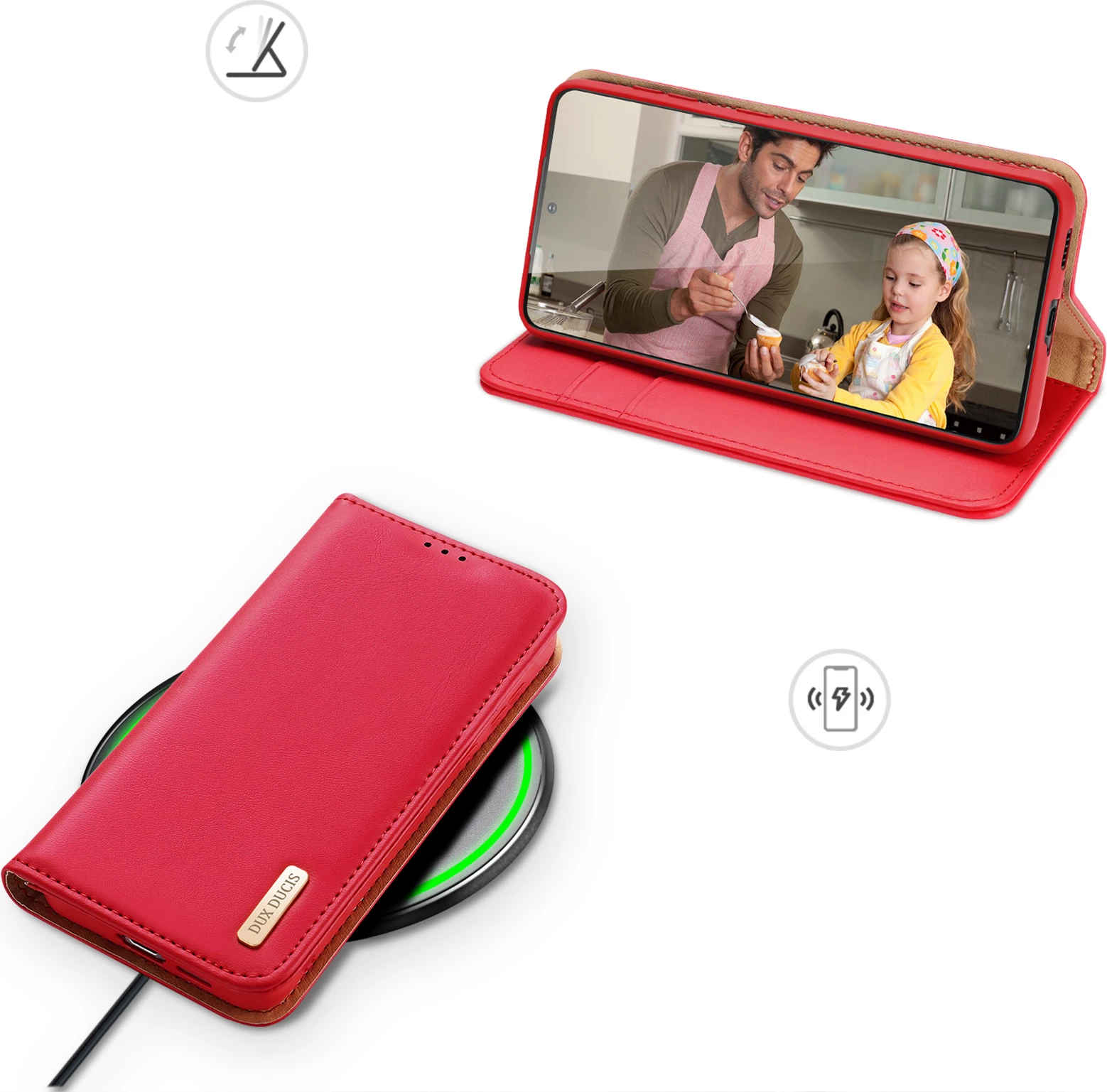 Mbështjellës Dux Ducis Hivo për Samsung Galaxy S23+, me kapak, portofol, bllokim RFID, e kuqe