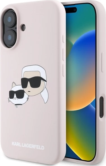 Mbështjellës Karl Lagerfeld Silicone Case Heads Print MagSafe për iPhone 16, Rozë