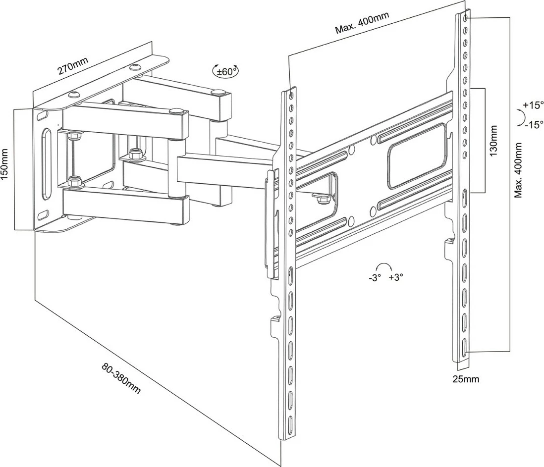 Mbajtës muri për TV Maclean MC-788, 32-75 inç, 50kg, VESA 400x400, i zi