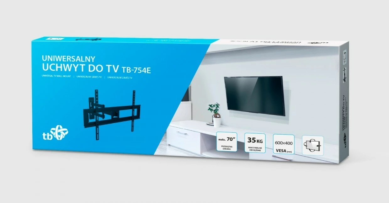 Mbajtëse muri për TV TB TB-754E, deri 70 inç, 35 kg, VESA 600x400, e zezë