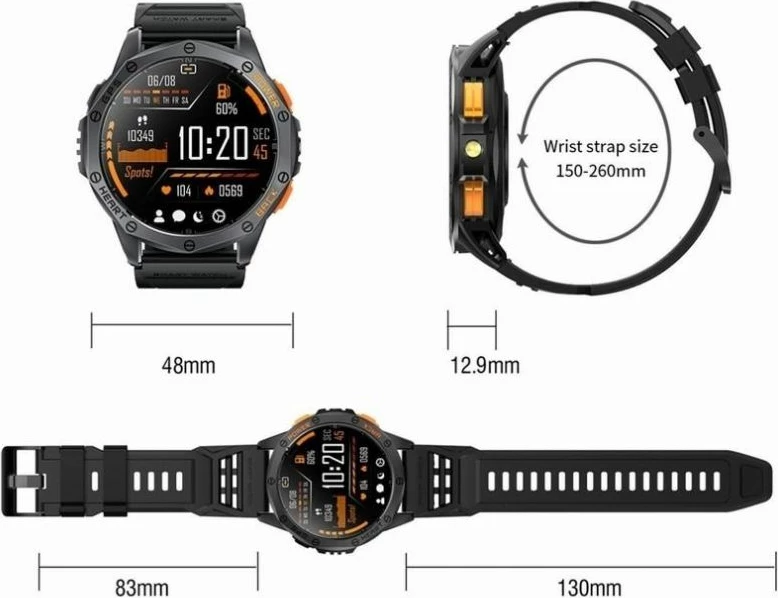 Smartwatch për meshkuj Gravity, rrip i zi dhe i kaltër