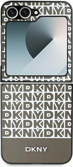 Mbështjellës DKNY Repeat Pattern Bottom Stripe për Samsung Galaxy Z Flip 6, Kafe