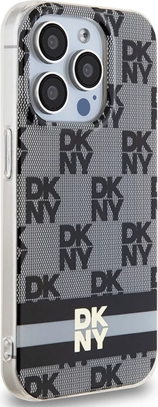 Mbështjellës DKNY IML Checkered Mono Pattern & Printed Stripes MagSafe për iPhone 15 Pro, Zi