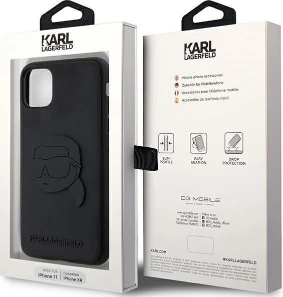 Mbështjellës Karl Lagerfeld KLHCN613DRKNK për iPhone 11/XR 6.1", hardcase, Rubber Karl Head 3D, zi