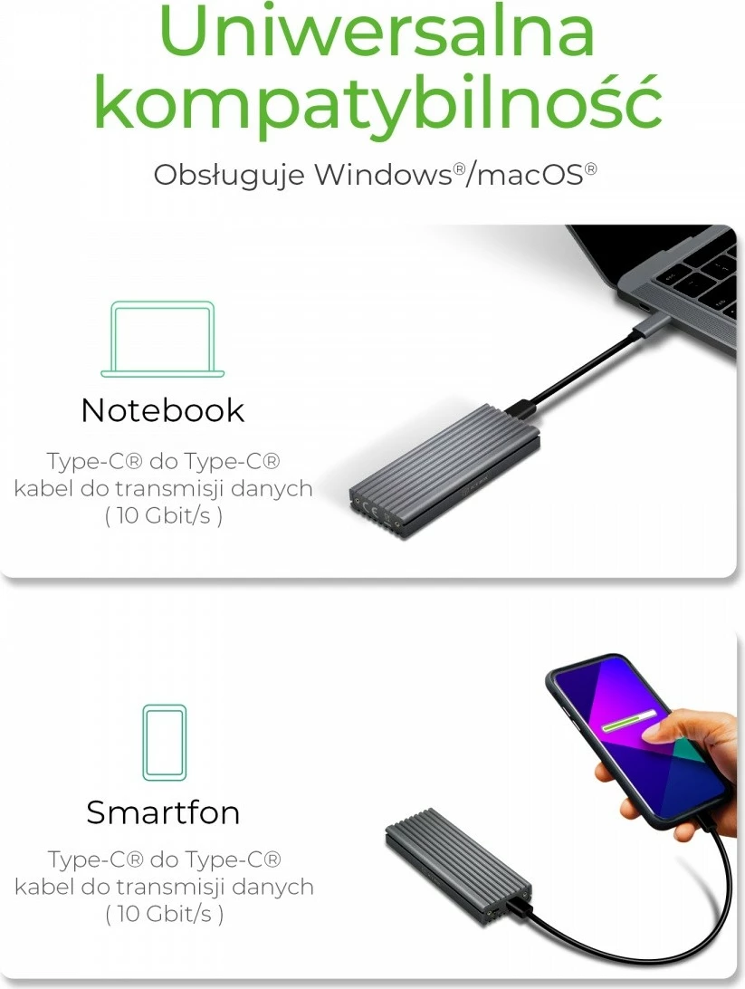 Kasë IcyBox IB-1817M-C31 për SSD M.2 NVMe, USB Type-C, Gri