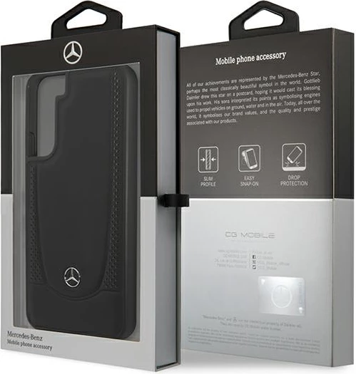 Mbështjellës Mercedes MEHCS22MARMBK për Samsung Galaxy S22+, lëkurë, i zi