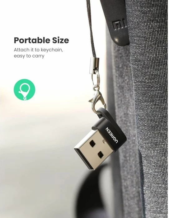 adapter mini USB-A në USB-C UGREEN 50568 18W 480Mbps me dalje audio, zezë/argjendtë