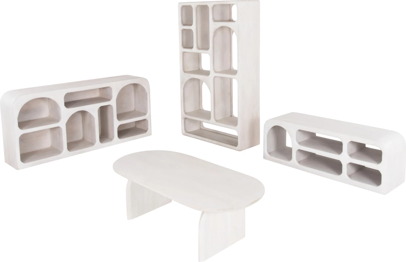 Set dhome ndeje 4 pjesë HANDYR FH11947 dru mango i bardhë