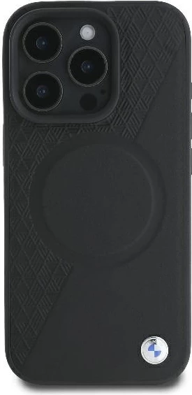 Mbështjellës BMW Signature Leather Half Textured & Circle MagSafe për iPhone 16 Pro, i zi