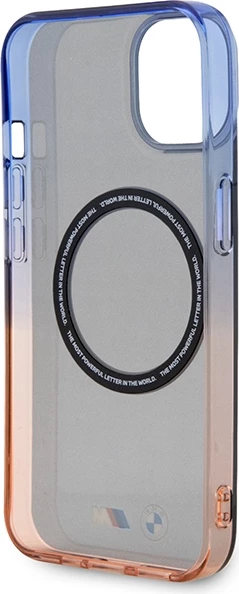 Mbështjellës BMW Gradient Bumper MagSafe për iPhone 14, 6.1", gri/portokalli/blu