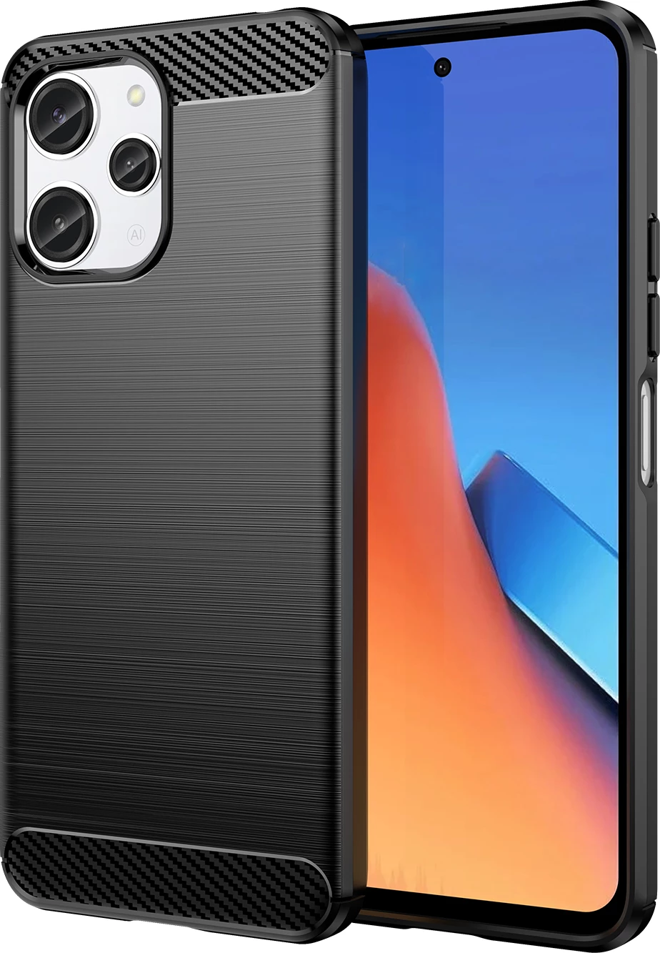 Mbështjellës Hurtel Carbon Case për Xiaomi Redmi 12, i zi