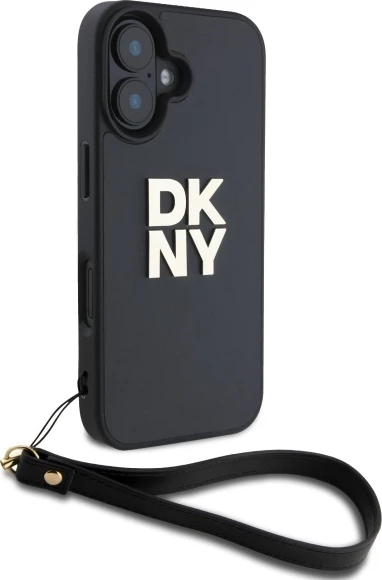 Mbështjellës DKNY Wrist Strap Stock Logo për iPhone 16, i zi