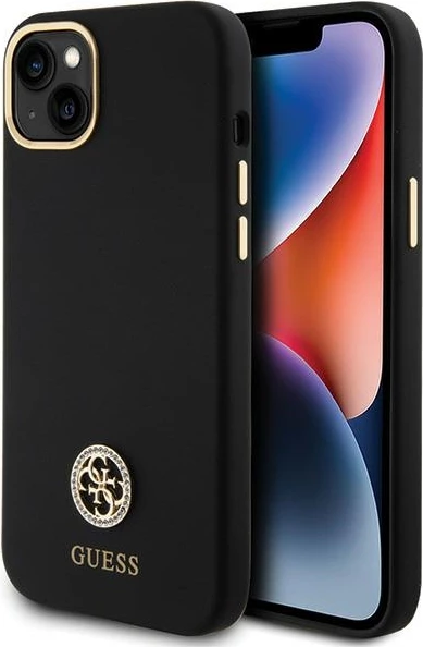 Mbështjellës Guess Silicone Logo Strass 4G për iPhone 15 Plus / 14 Plus 6.7", Zi