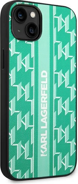 Mbështjellës Karl Lagerfeld KLHCP14MPGKLSKN për iPhone 14 Plus 6.7", Monogram Stripe, Gjelbër