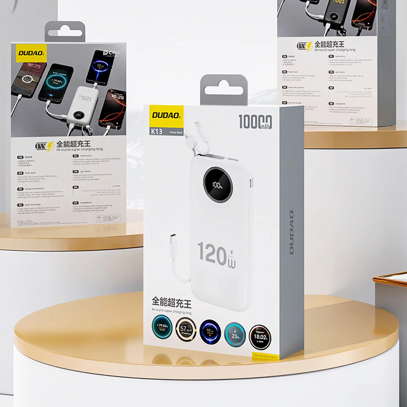 Powerbank Dudao K13Pro 10000 mAh me kabllo të integruar, Bardhë