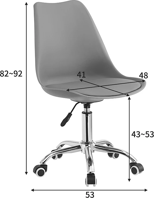 Karrige zyre Gaston II, PP-PU, ngjyrë kaltër e çelët, 48x57x77-90cm