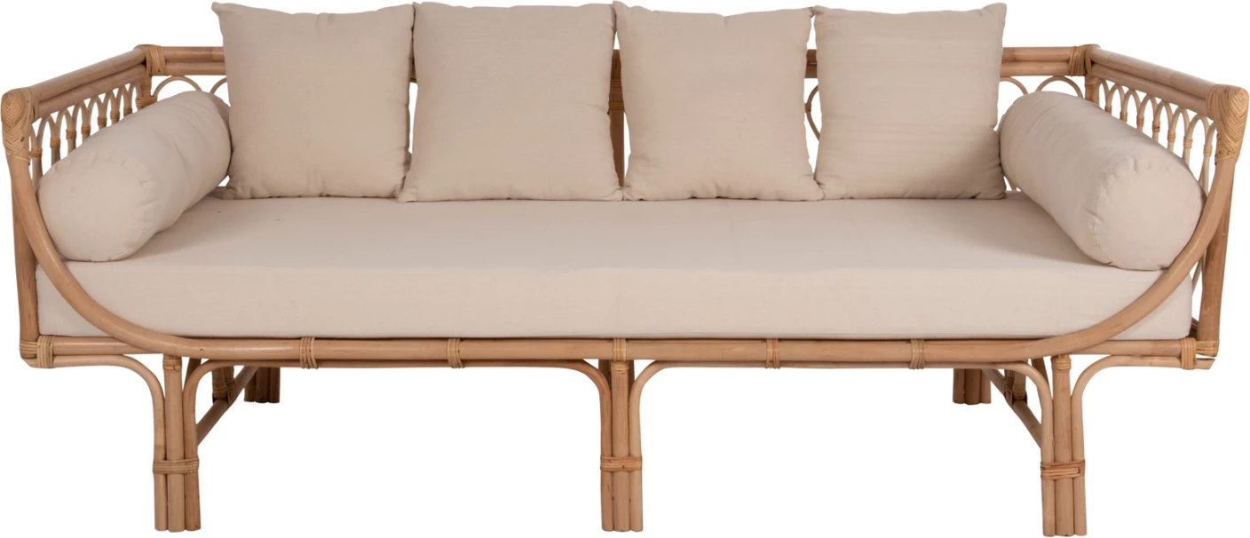 Divan ALIKI FH9658 prej ratanit, jastëkët bezhë, 200x100x86H cm