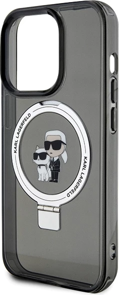 Mbështjellës Karl Lagerfeld KLHMP13LHMRSKCK për iPhone 13 Pro 6.1", me unazë Ring Stand, MagSafe, zi
