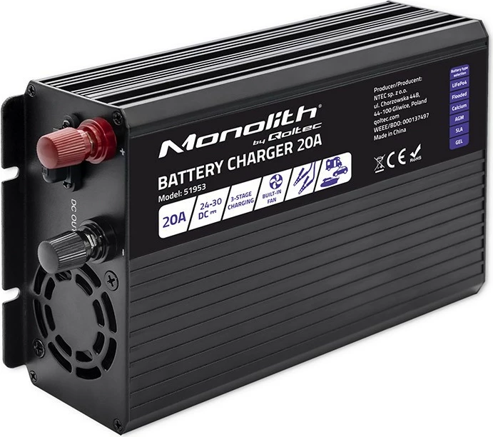 Karikues baterie Qoltec Monolith 51953, 20A, 24V, i zi