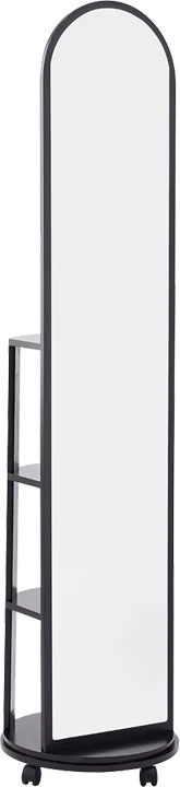 Pasqyrë dyshemeje rrotulluese me rafte, ngjyrë e zezë, MDF, Espero, 34x170cm