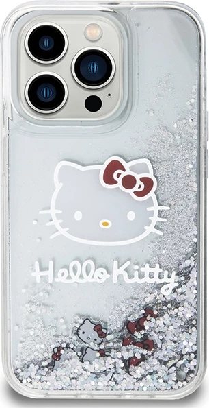 Mbështjellës Hello Kitty Liquid Glitter Charms për iPhone 14 Pro, argjendtë