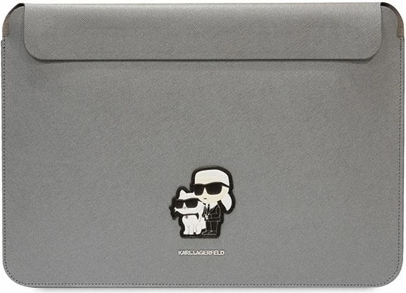 Mbështjellës Karl Lagerfeld Saffiano Karl&Choupette për laptop 16", argjendtë