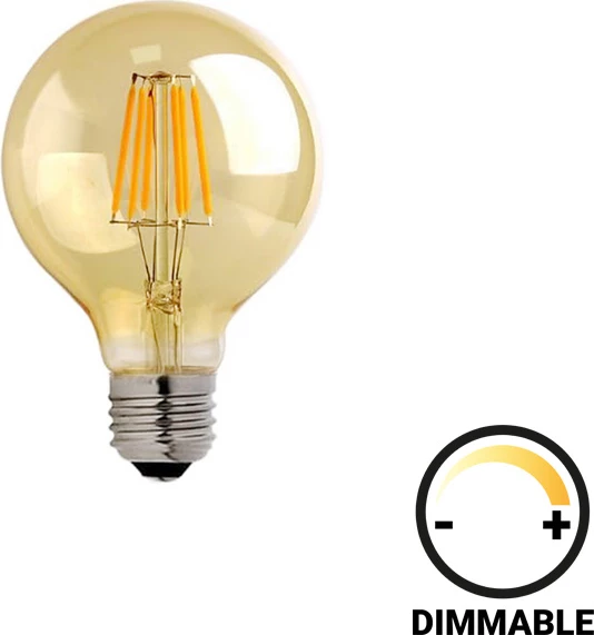 Llambë LED G80,, 8W, E27, ngjyrë qelibar, e zbehtë