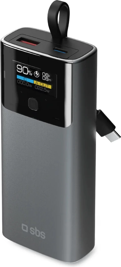 Powerbank SBS 10000mAh me LCD, PD 20W, USB-C kabllo e integrume, Gri