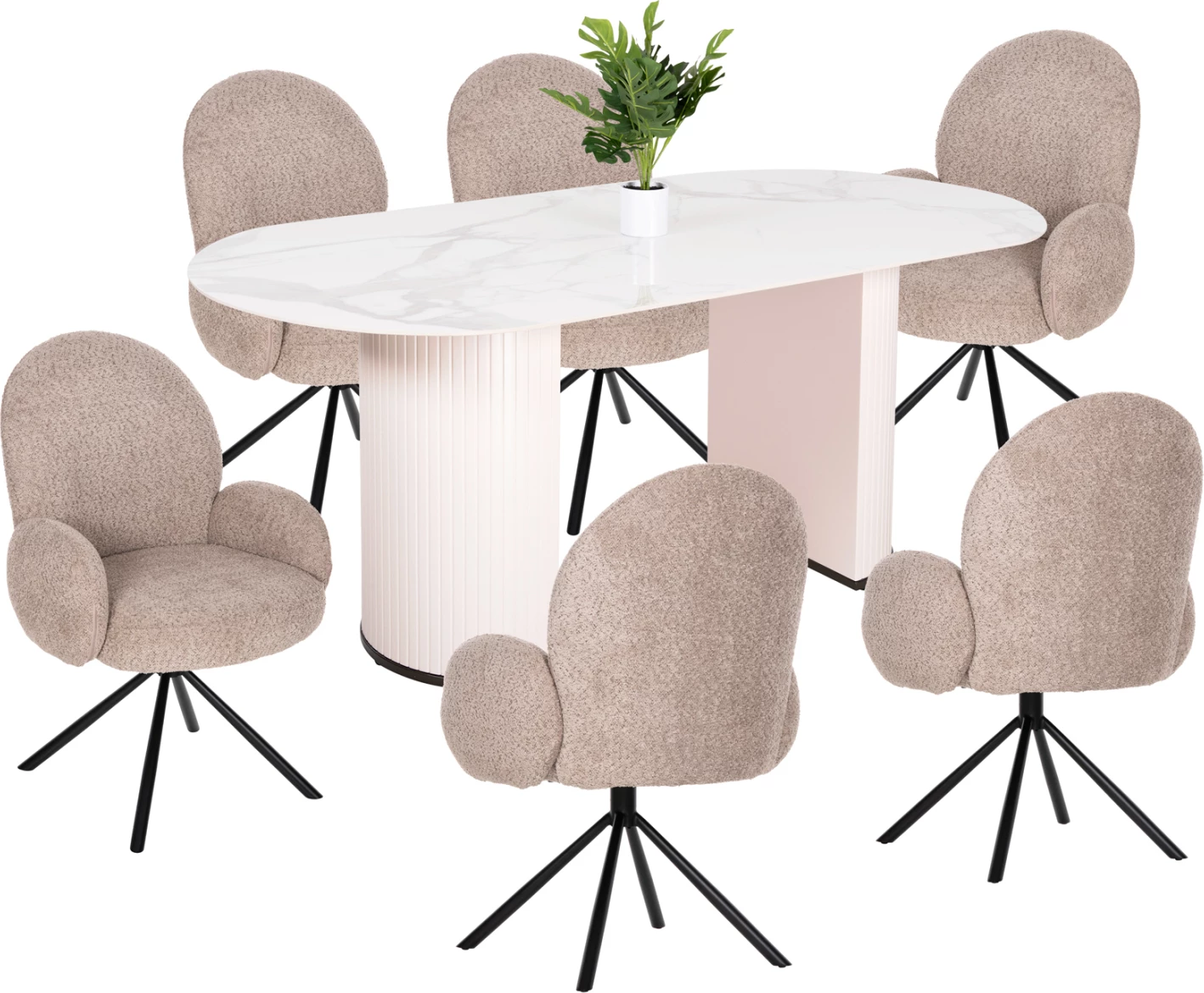 Set për darkë 7 pjesë, tavolinë CORBY & 6 karrige WINON (bej)