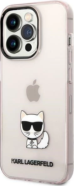 Mbështjellës Karl Lagerfeld Choupette Body për iPhone 14 Pro 6.1", transparent/rozë