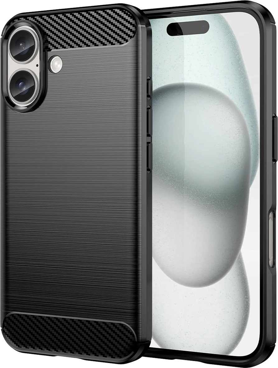 Mbështjellës Hurtel Carbon Case për iPhone 16, TPU, i zi