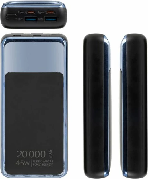 Powerbank Rivacase VA1075 20000mAh 45W QC3.0/PD me LCD, e zezë