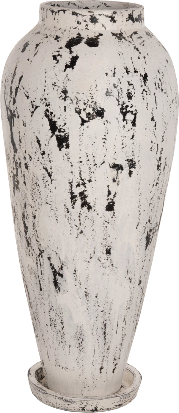 Vazo dekorative për dysheme me bazë pjatë LAUREL FH7927 terrakotë në patinë të bardhë Φ55x120Hcm