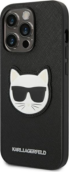 Mbështjellës Karl Lagerfeld KLHCP14LSAPCHK për iPhone 14 Pro 6.1", Saffiano Choupette Head Patch, i zi