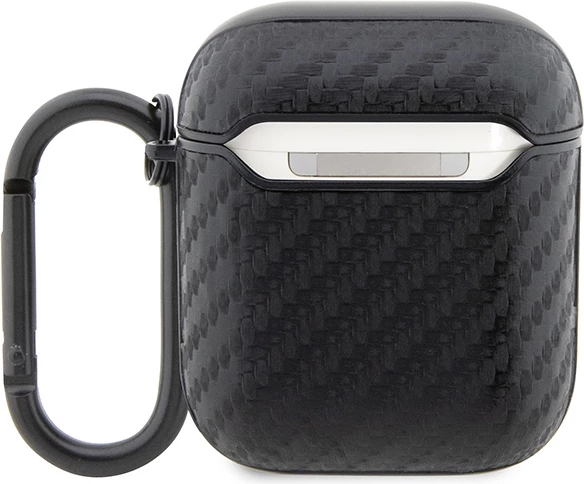 Mbështjellës BMW Carbon Double Metal Logo për AirPods 1/2, me karabiner, i zi