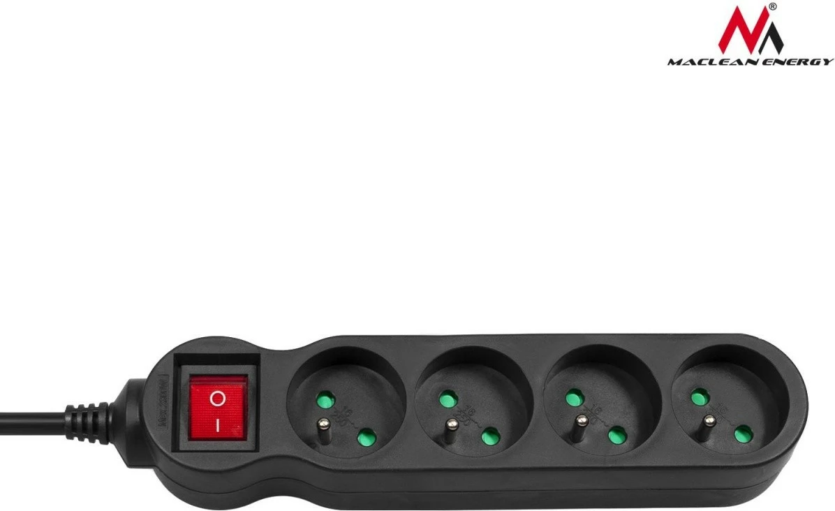 Prizë zgjatuese Maclean MCE182, 4 dalje, 5m, 2300W, e zezë