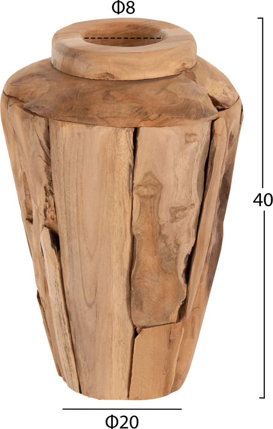 Vazo dekorative ZENIA FH7918, copa të ricikluara druri teak, ngjyrë natyrale, Φ20x40H cm