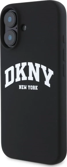 Mbështjellës DKNY Silicone White Printed Logo MagSafe për iPhone 16, i zi