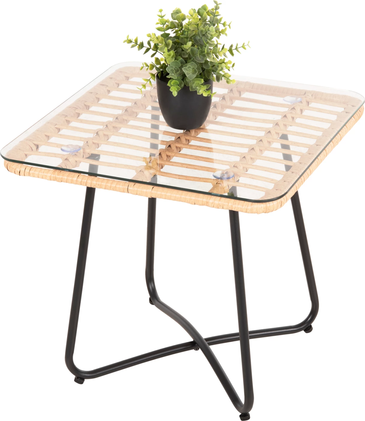 Tavolinë kafeje GERRY FH5717.11 p.e. rattan, kornizë metalike e zezë, 50x50x47,5 cm