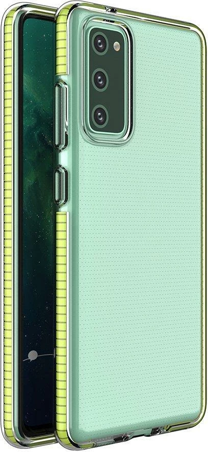 Mbështjellës Hurtel Spring Case për Samsung Galaxy A72, TPU, i tejdukshëm me kornizë të verdhë