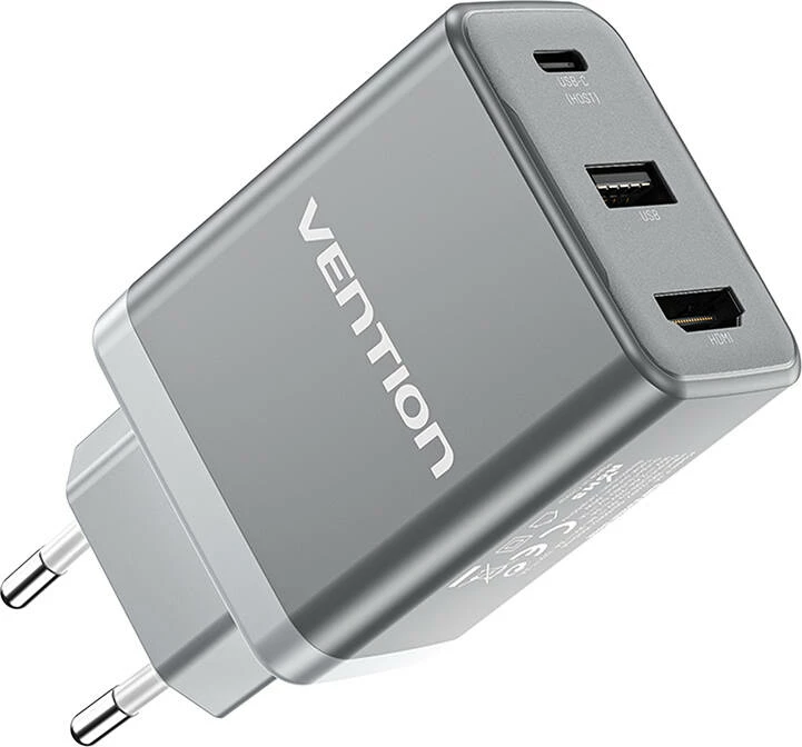 Karikues GaN Vention FJAH0-EU me USB-C, USB-A, HDMI, 65W, Gri