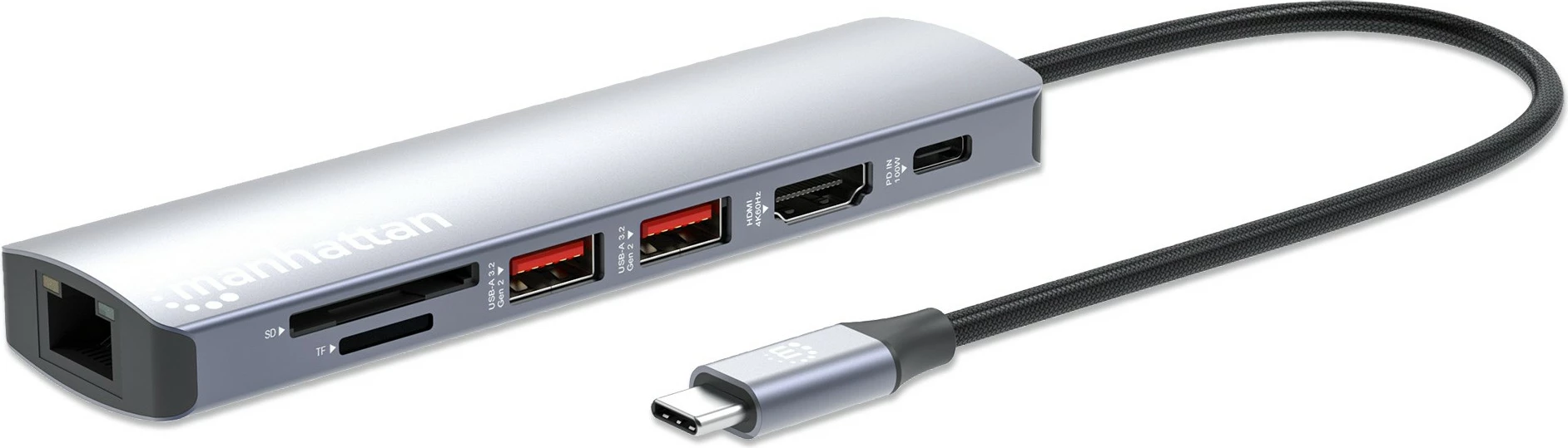 Docking station MANHATTAN 7-in-1, USB-C, 1x HDMI, 2x USB 10Gb/s, argjend