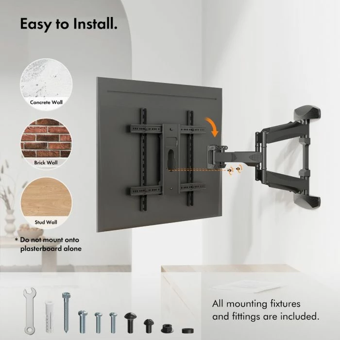 Mbajtëse muri për TV VonHaus 3000296, 37-82\", deri 45kg, tilt +5°/-8°, rrotullim 160°, VESA 200x200-600x400, e zezë