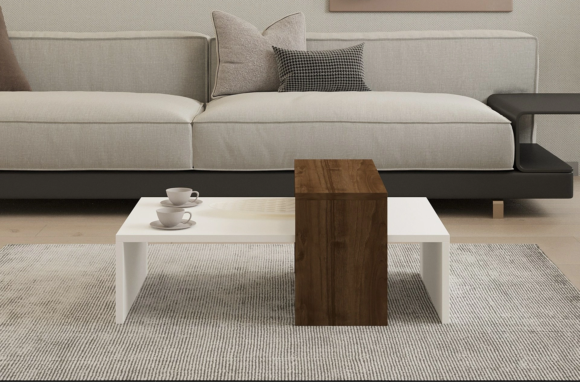 Tavolinë kafeje Hanah Home, Glow, e bardhë dhe arre